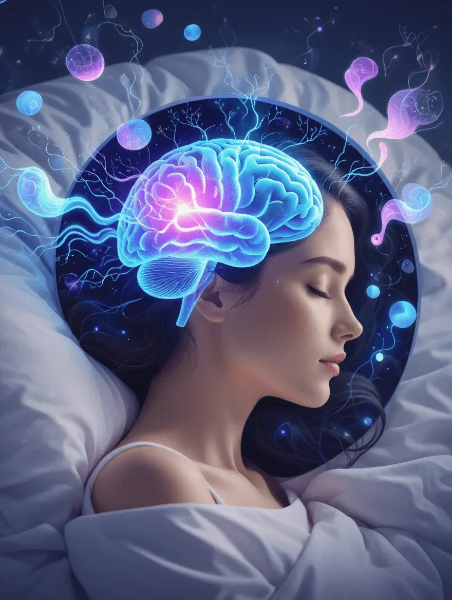 Visual representation of brain activity during REM sleep showing neural pathways affected by hormonal changes during perimenopause