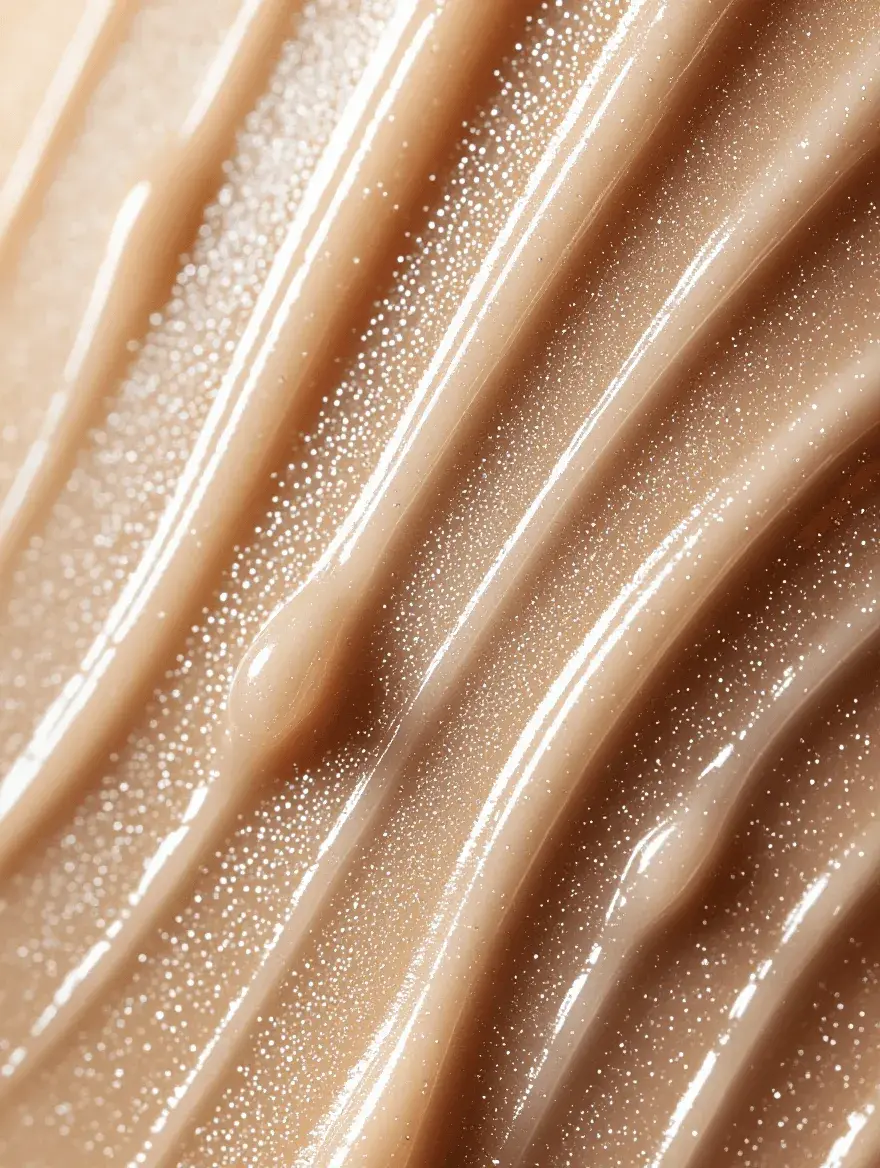 Close-up demonstration of pore-blurring primer texture on mature skin