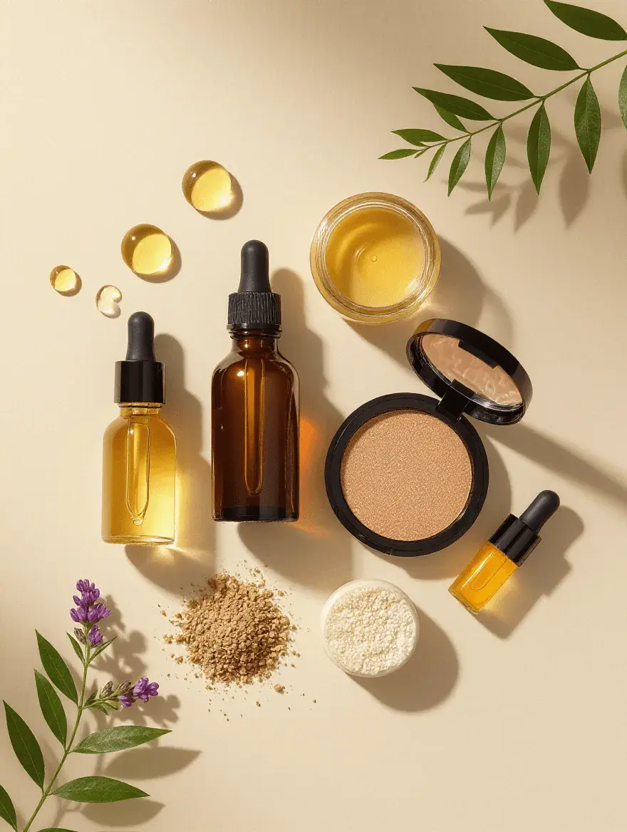 Natural plant-based ingredients used in cruelty-free vegan makeup formulations