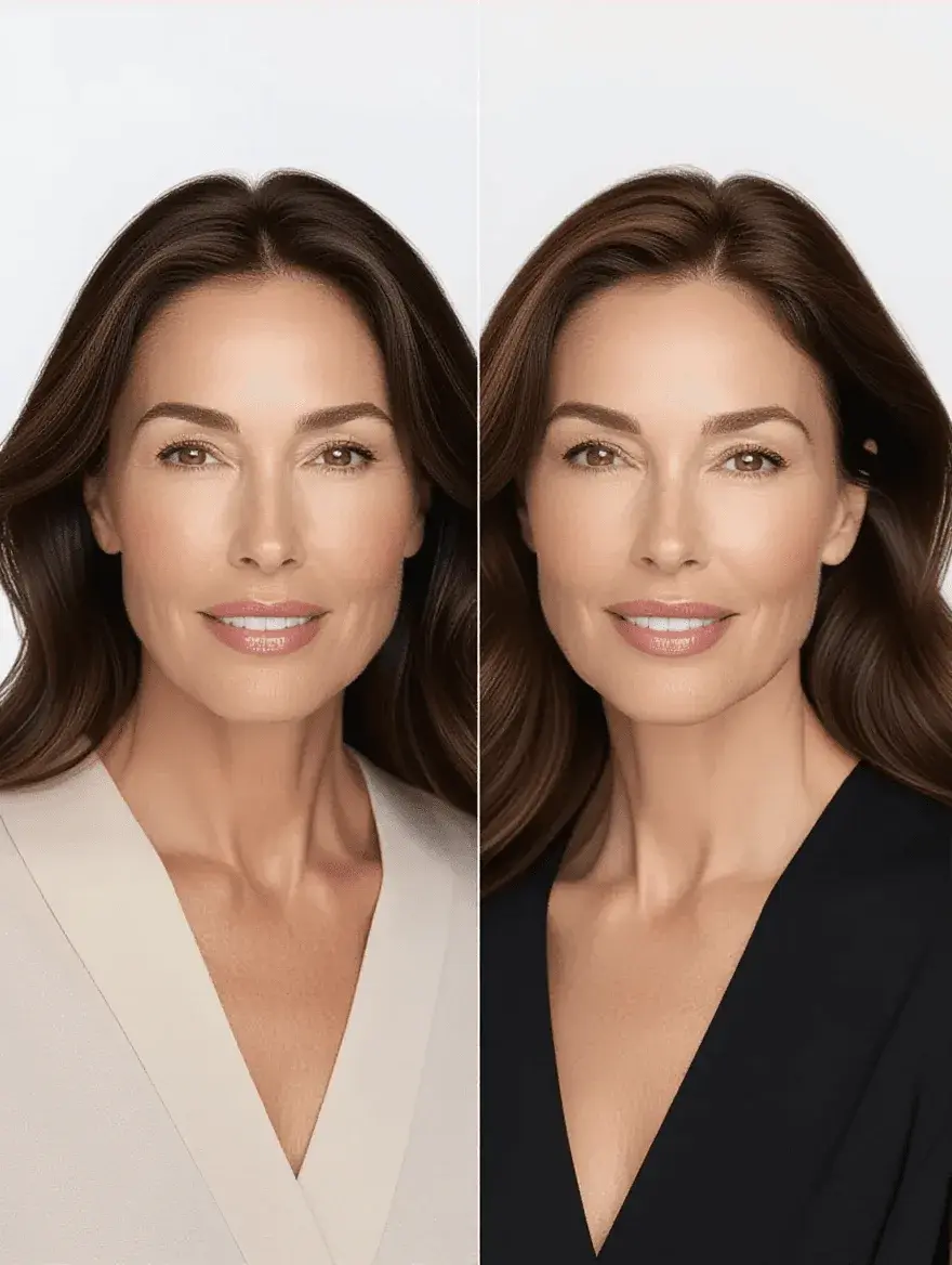 Comparison of matte versus luminous foundation finish on 40s skin