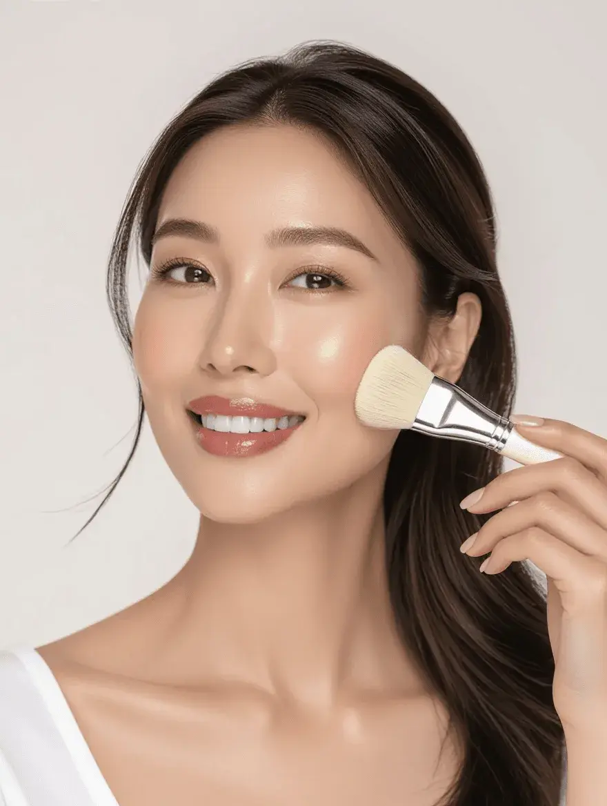 Proper gentle makeup brush application technique for mature skin