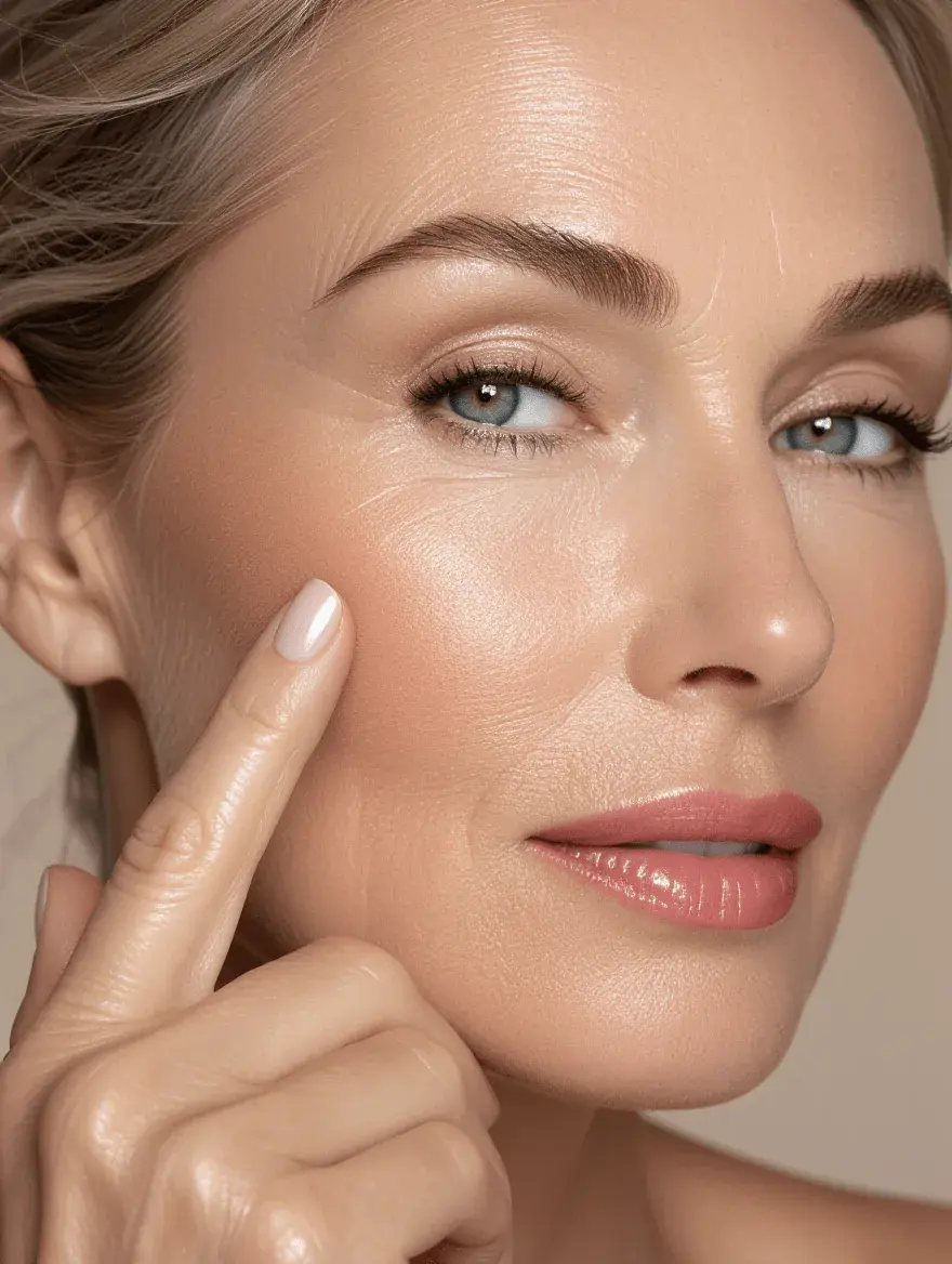 Strategic highlighter placement technique on mature skin for natural glow