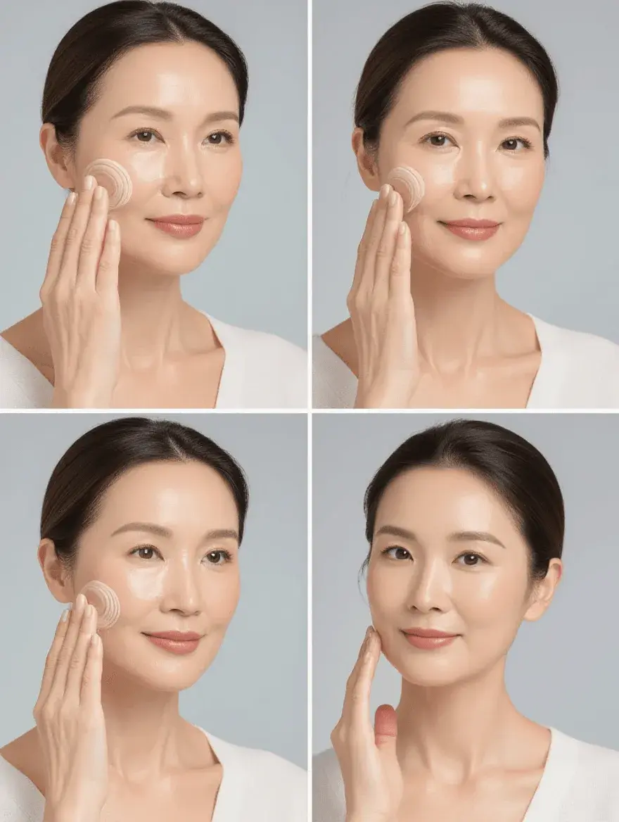 Step-by-step primer application technique for mature skin preparation