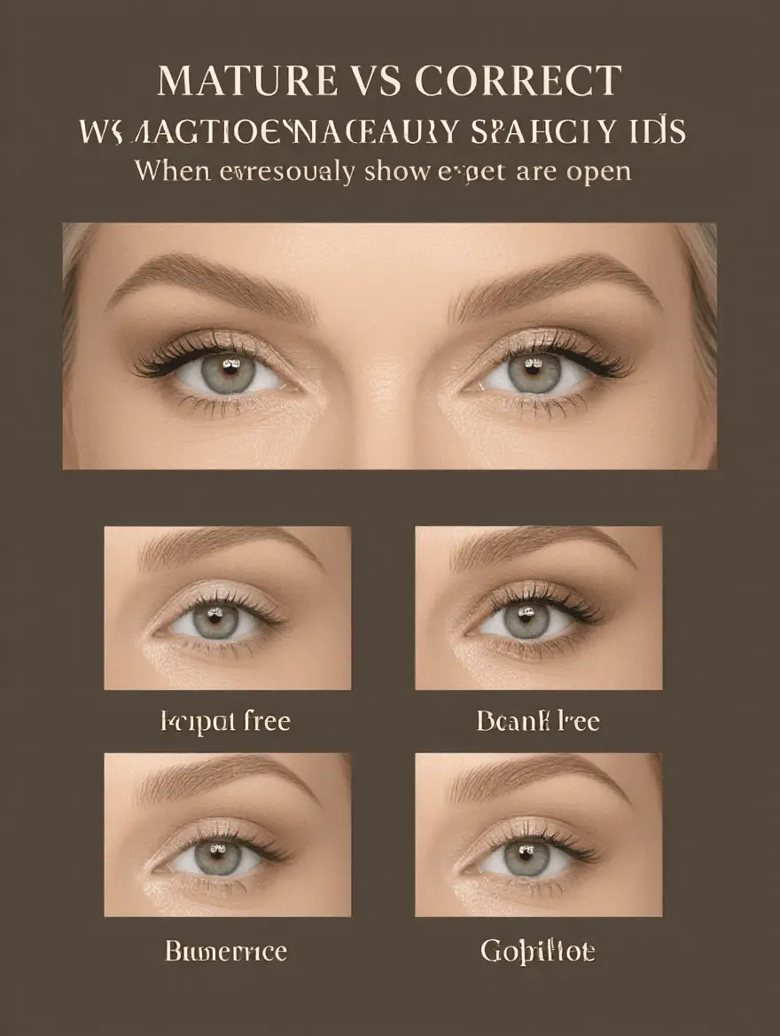 Comparison of eyeshadow placement techniques showing incorrect and correct application for mature eyelids