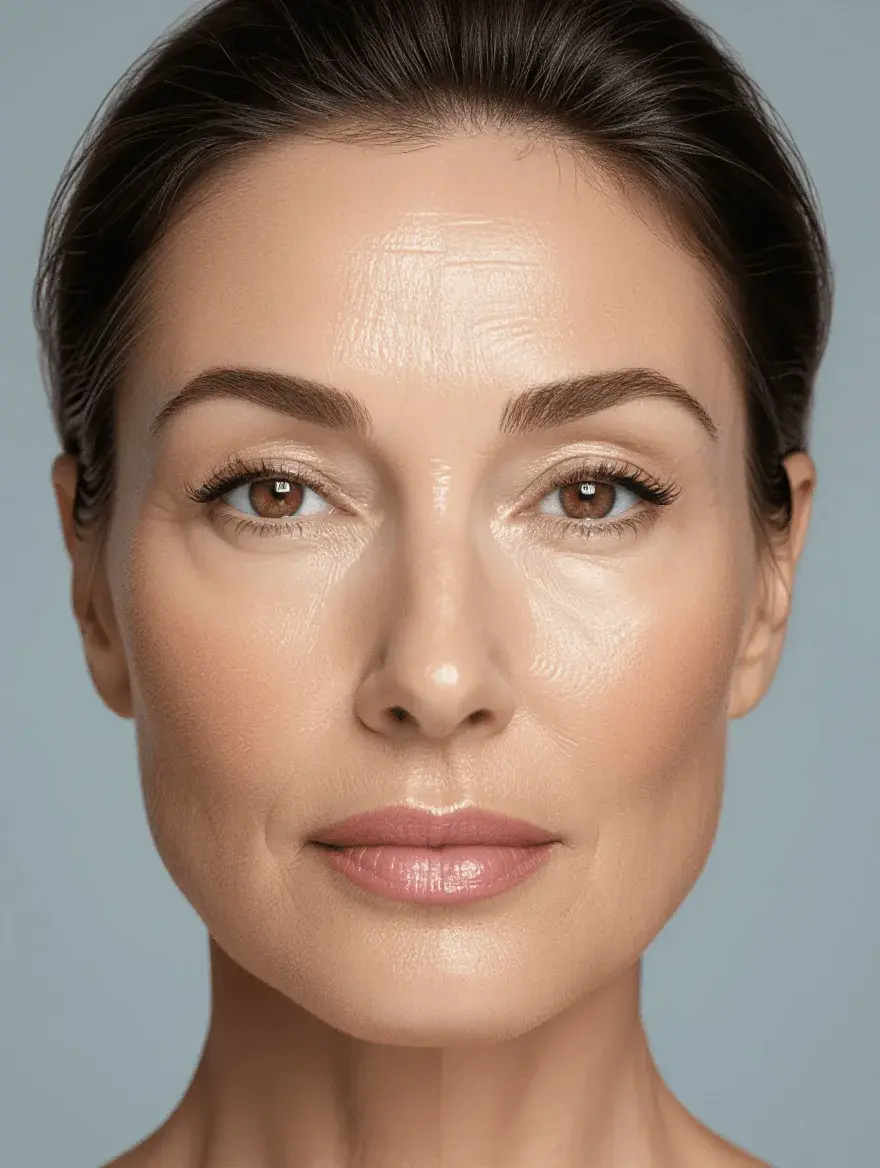 Comparison of overly matte versus balanced concealer application on oily mature skin