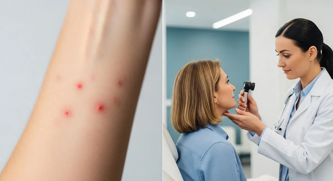 Perimenopause hives and rash on skin compared to clinical examination