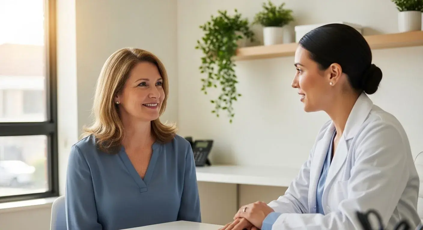 Woman discussing perimenopause symptoms checklist with a doctor