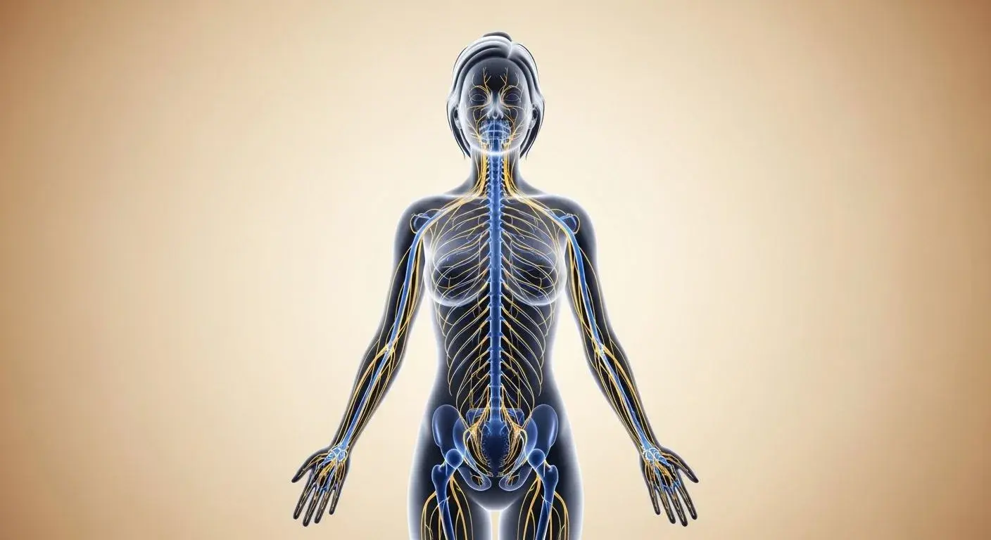 Diagram showing peripheral nerve pathways affected by oestrogen decline during menopause