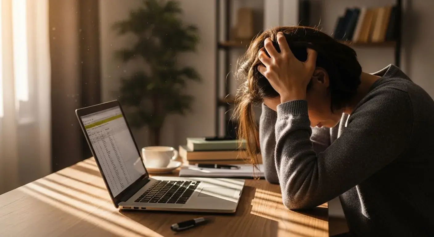 Woman experiencing sudden crashing fatigue during perimenopause at work