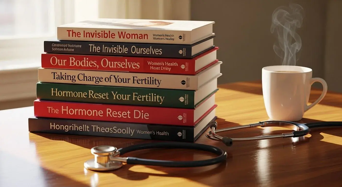 Medical books and stethoscope representing menopause health education