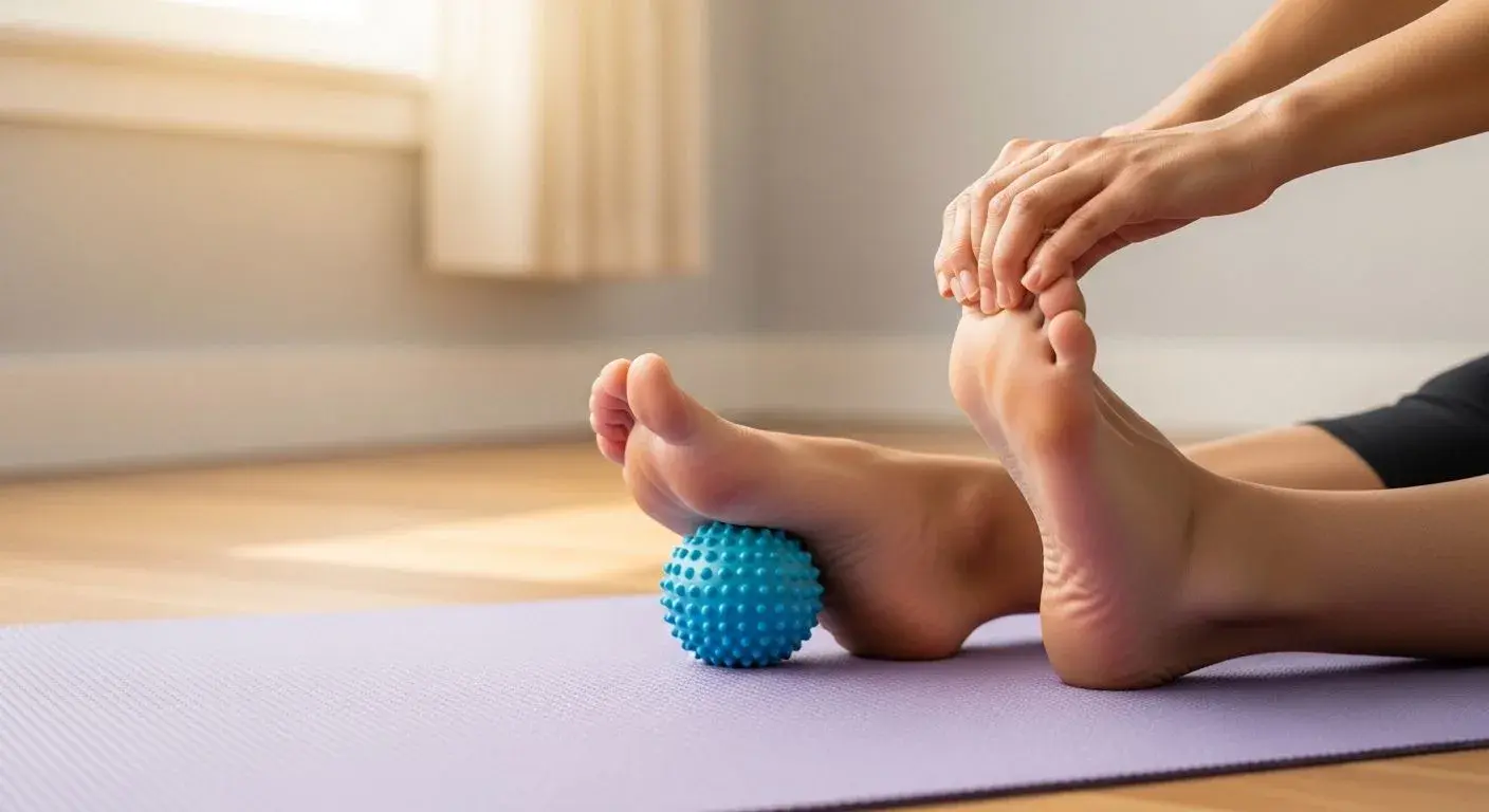 Woman stretching feet during menopause foot pain relief routine