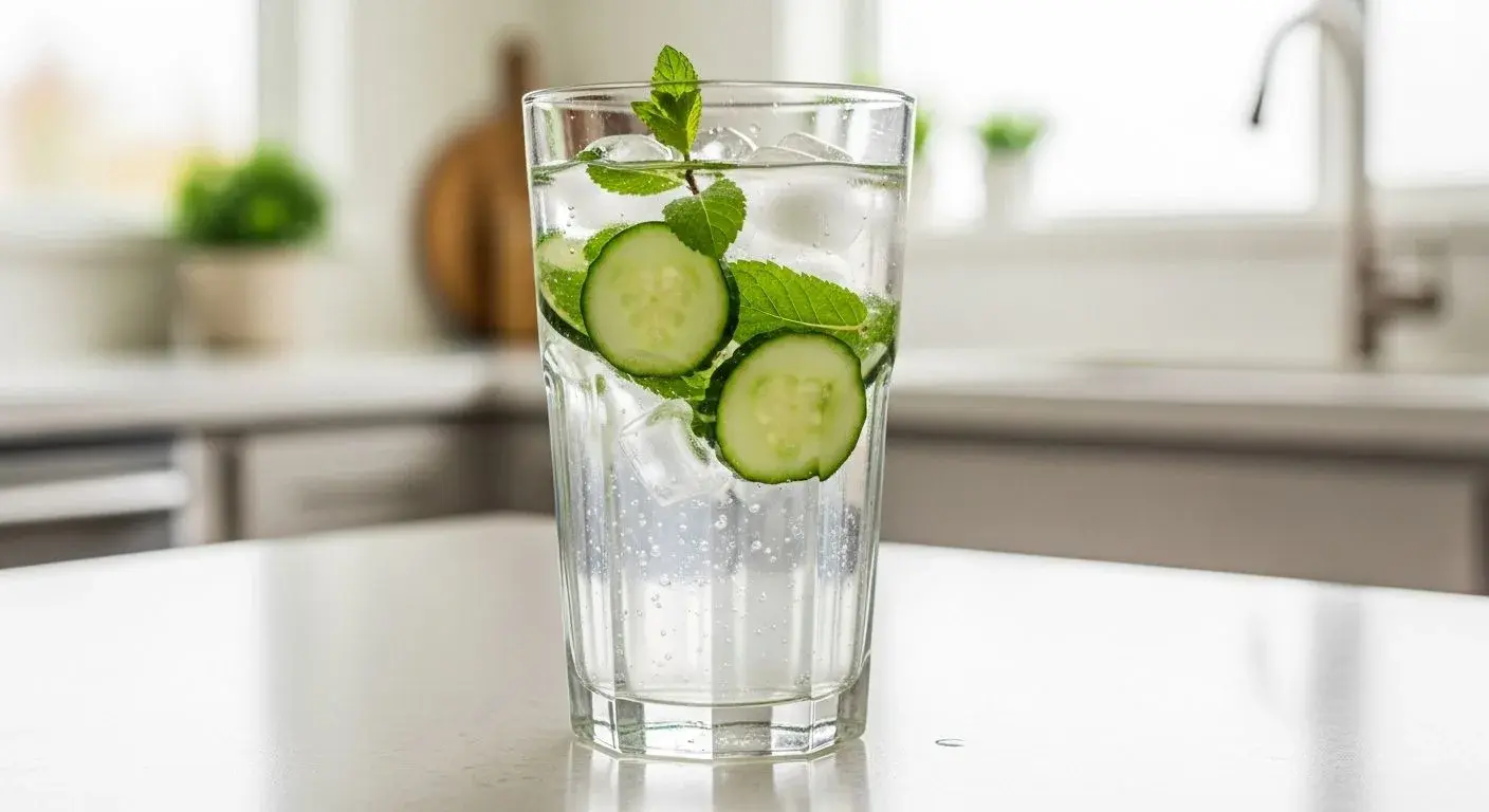 Hydrating water with cucumber and mint to support perimenopause hydration needs