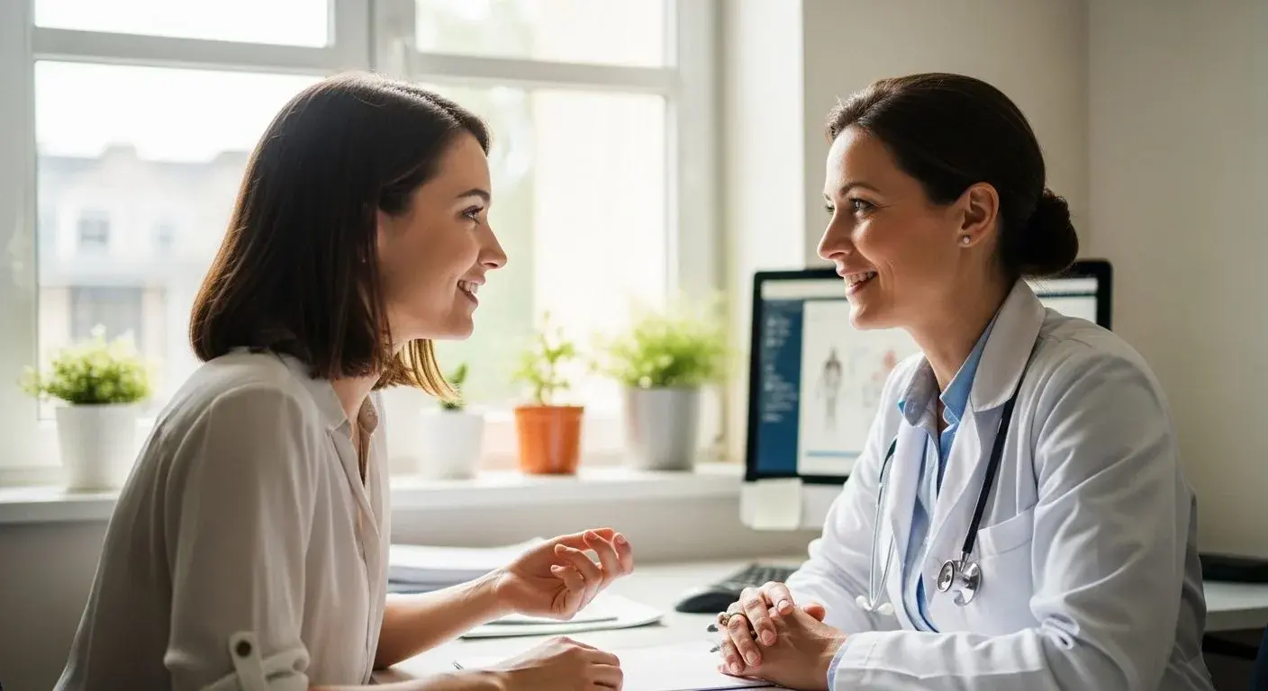 Young woman discussing early menopause signs with a doctor