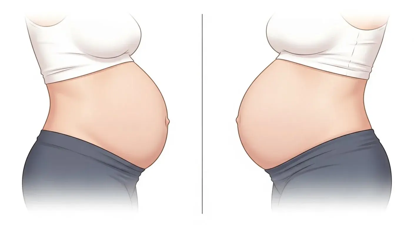 Visual comparison of menopause belly shape versus pregnancy belly shape