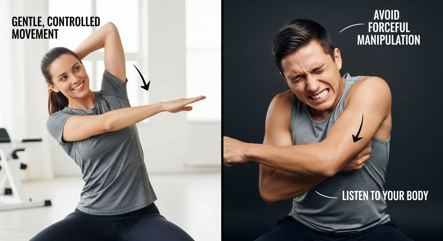 Comparison of safe frozen shoulder exercises versus harmful forced manipulation