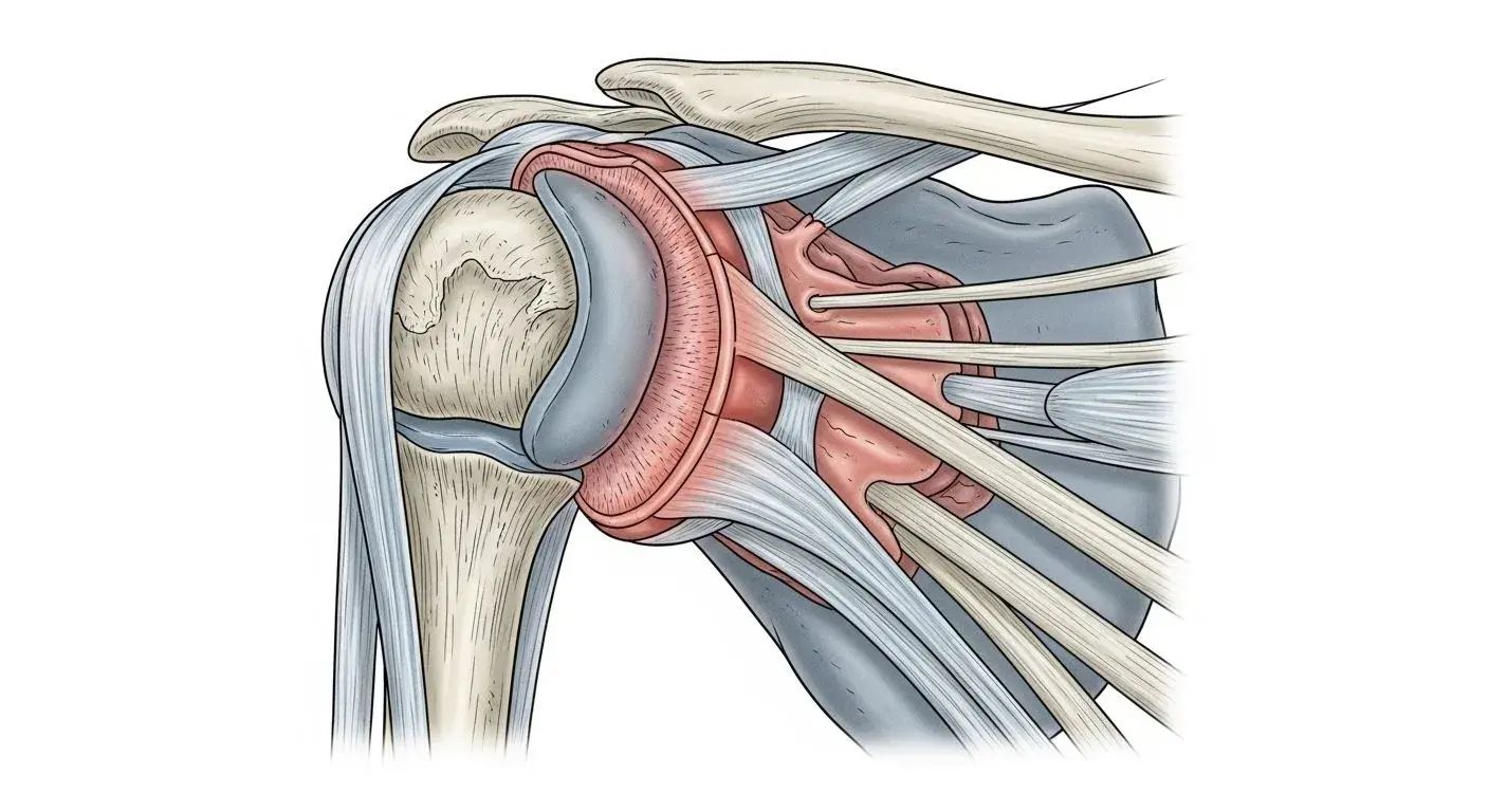 Illustration of a thickened shoulder capsule associated with adhesive capsulitis
