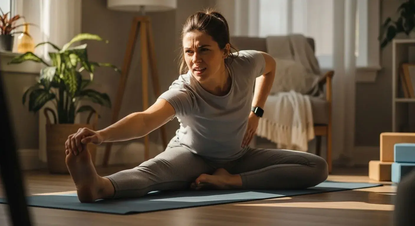 Woman stretching to relieve menopause-related joint and muscle aches