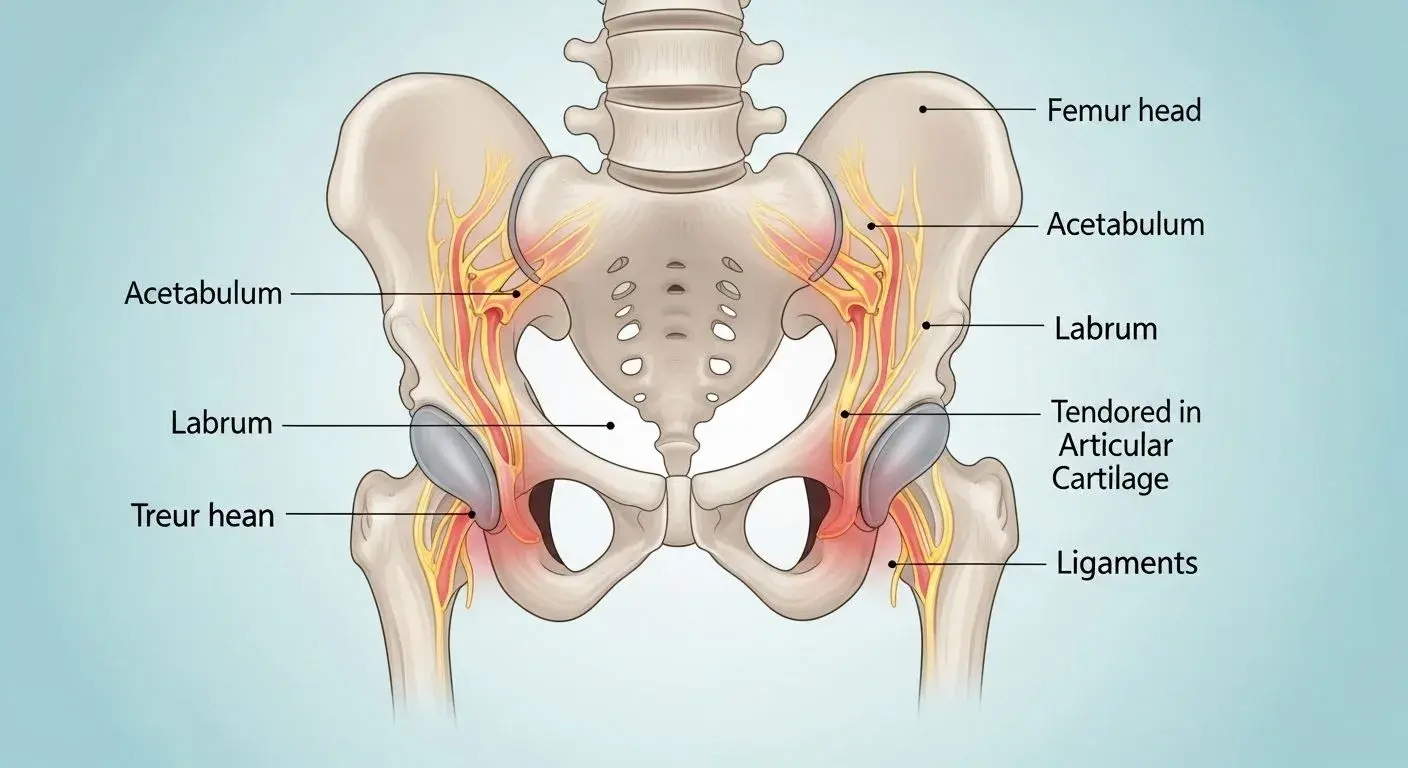 Diagram of hip joint inflammation during menopause
