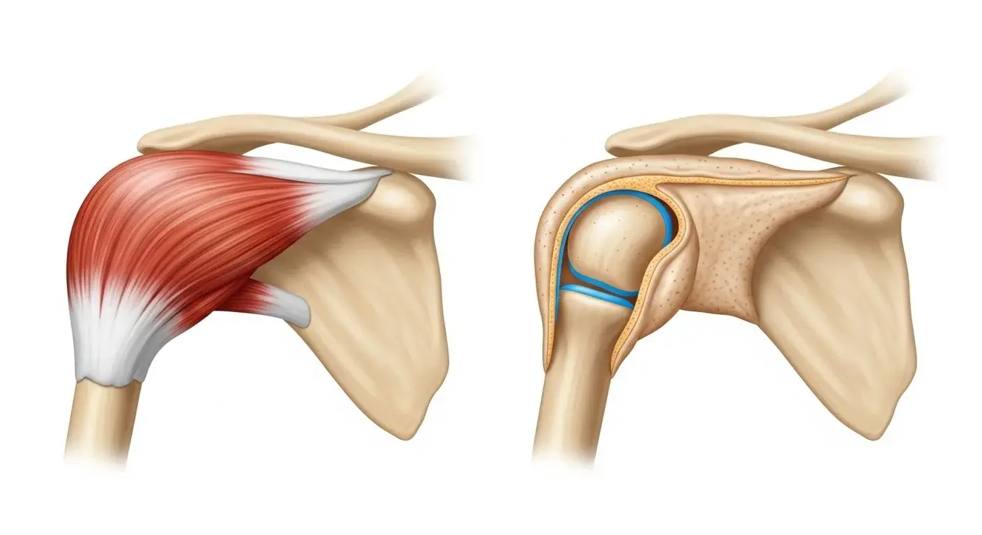 Cross-section of shoulder joint showing frozen shoulder adhesive capsulitis