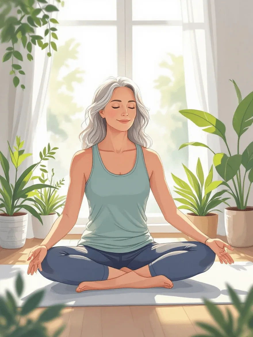 Woman practicing gentle movement exercises for menopause-related back and hip pain relief