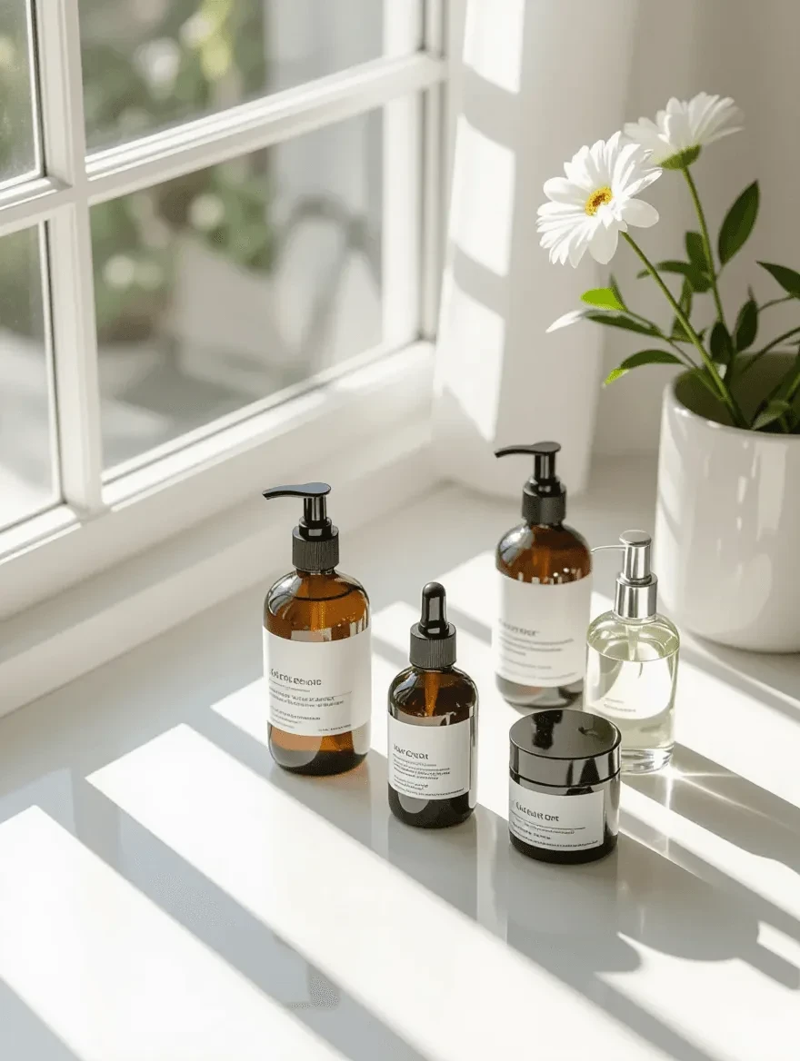 Organized morning and evening skincare routine layout for menopausal skin