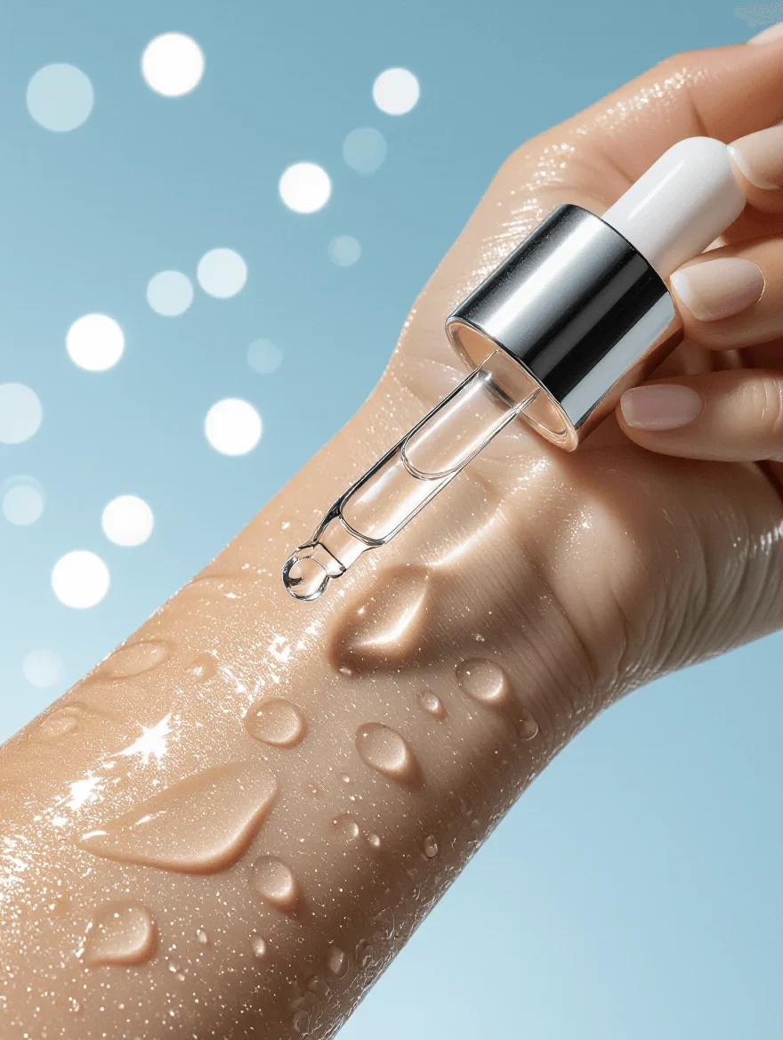 Lightweight gel-based anti-aging serum texture perfect for oily skin showing quick absorption