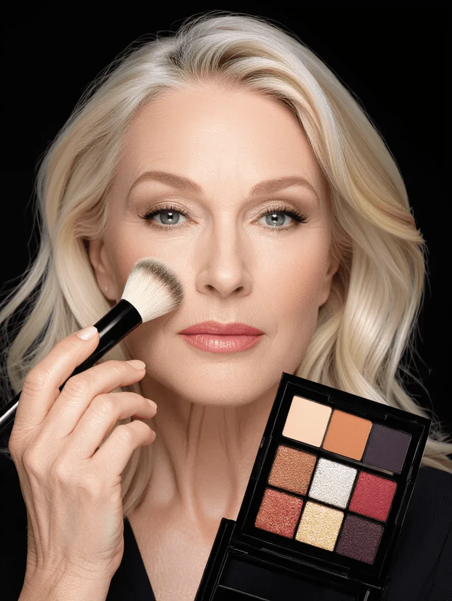 Correct eyeshadow application technique for mature hooded eyes showing placement on visible crease area