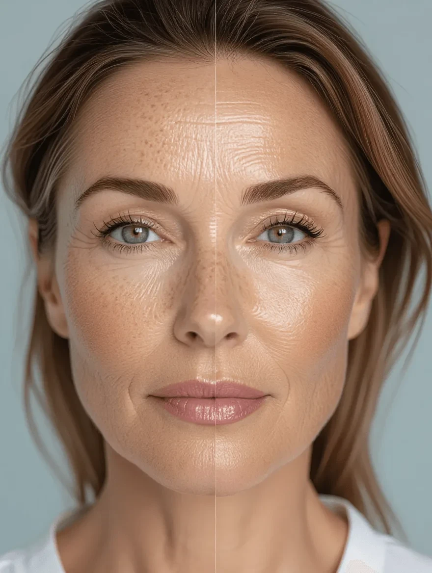 Before and after showing effective coverage of age spots and dark spots using proper color correction technique