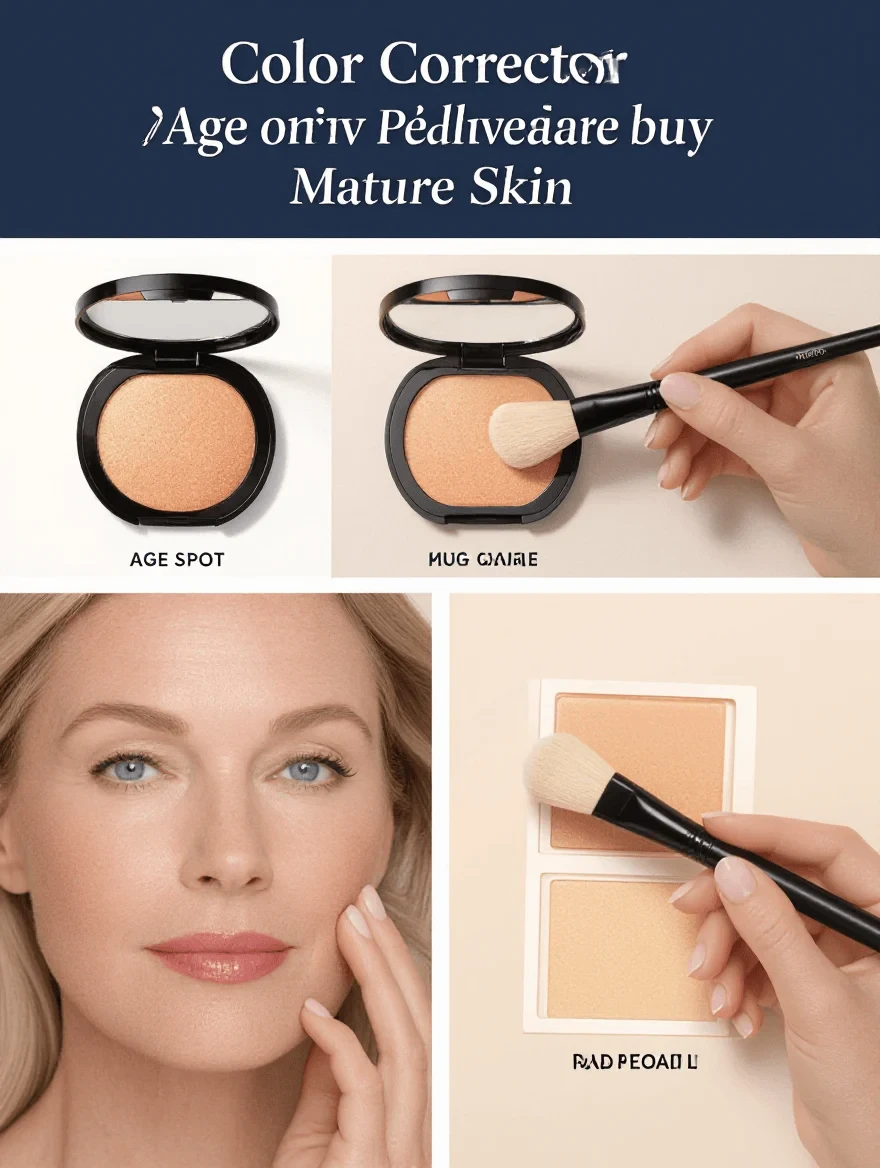 Step-by-step demonstration of color corrector and concealer application technique for covering age spots