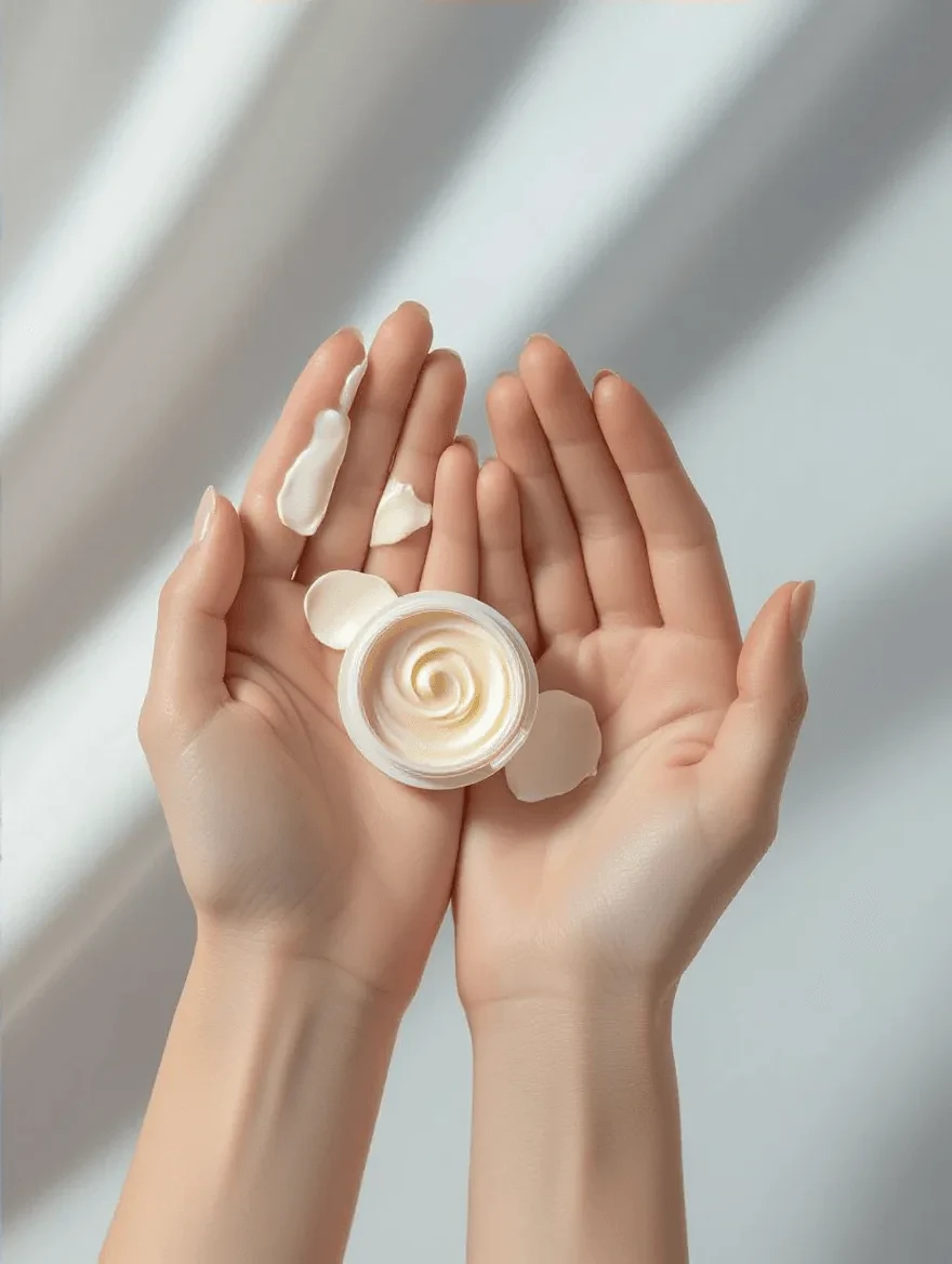 Hands warming cream concealer between fingertips to achieve optimal application consistency