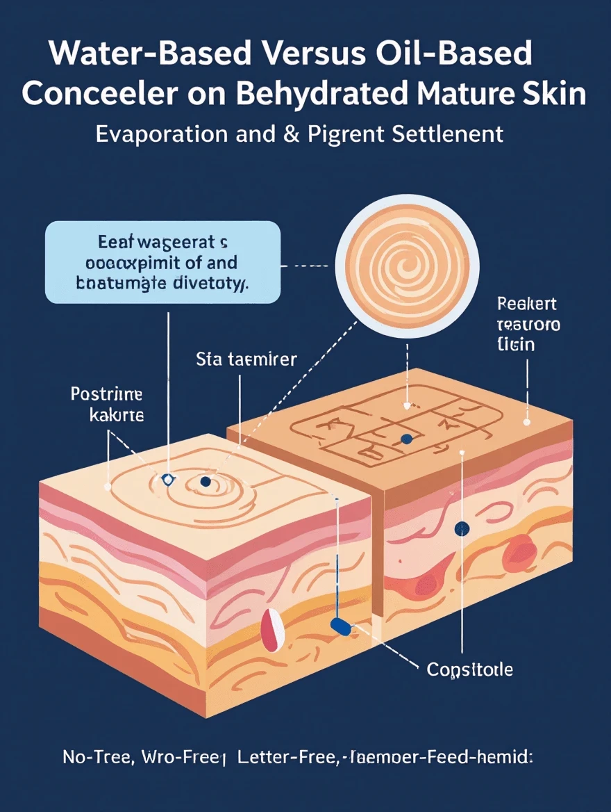 Diagram showing how water-based concealer behaves on dehydrated menopausal skin