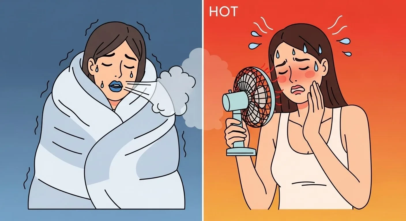 Woman experiencing both hot and cold flashes during perimenopause menopause temperature dysregulation