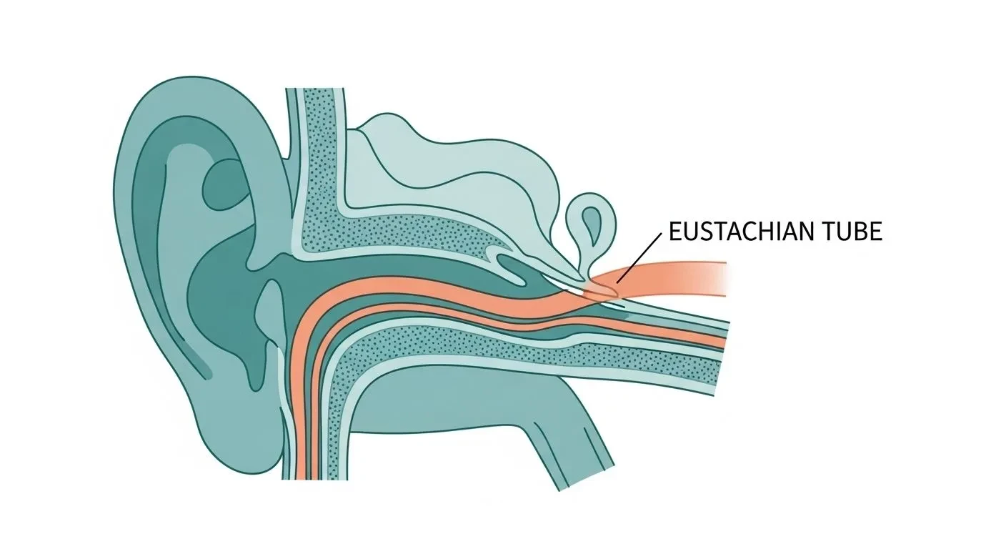 Ear anatomy showing Eustachian tube affected by perimenopause hormonal changes causing blocked ear