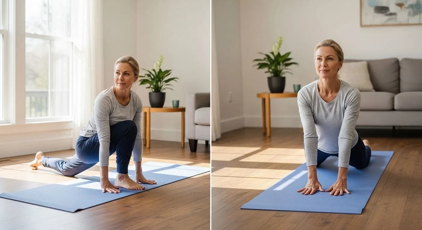 Woman doing gentle yoga for menopause joint pain relief