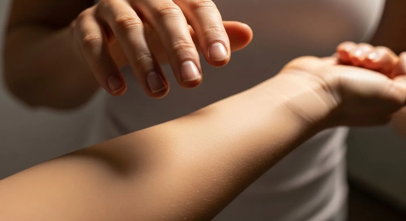 Woman experiencing skin crawling sensation of formication during perimenopause