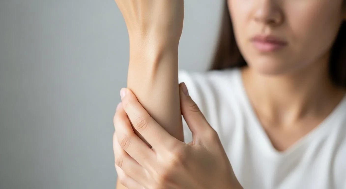 Woman experiencing nerve itching with no visible skin rash or redness