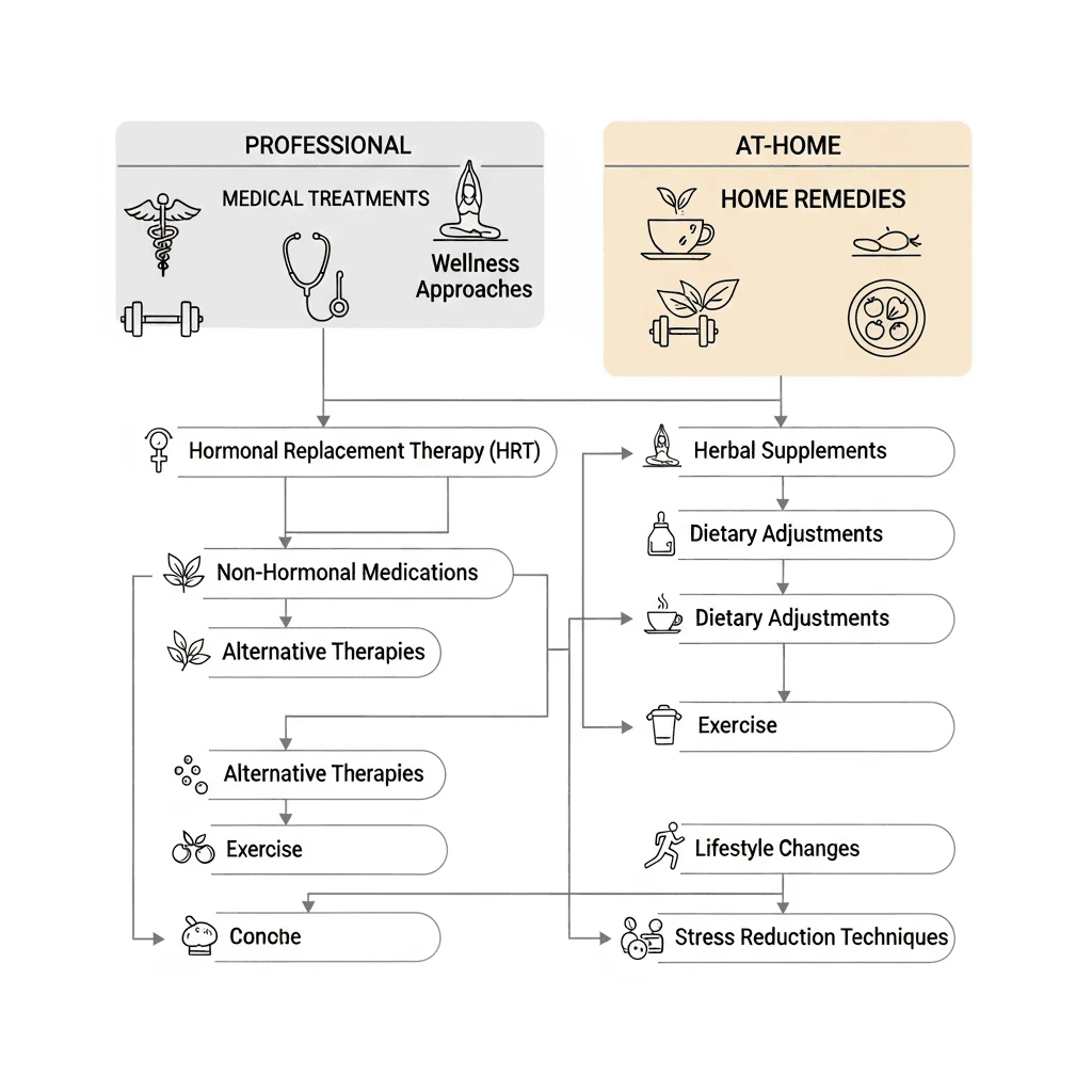 Infographic showing menopause treatment options, both professional and at-home