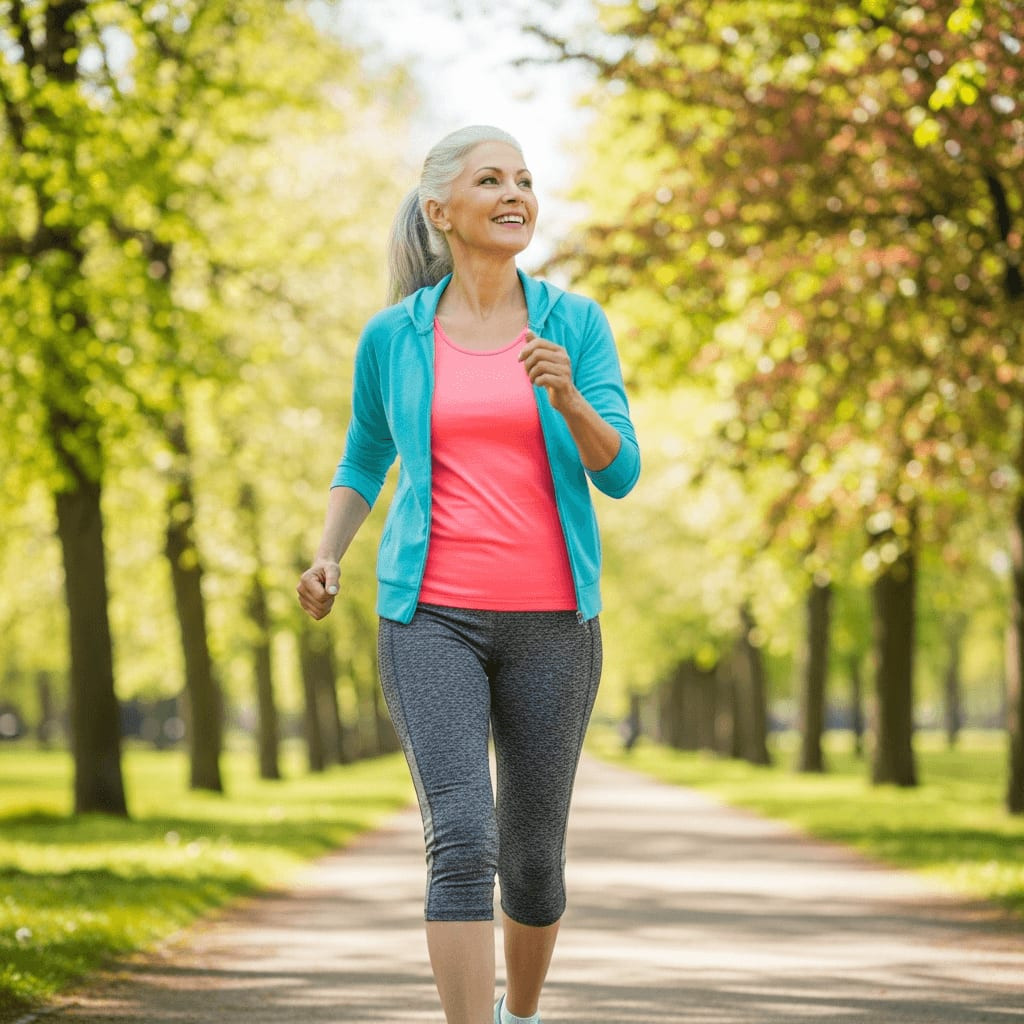 Smiling middle-aged woman staying active after menopause