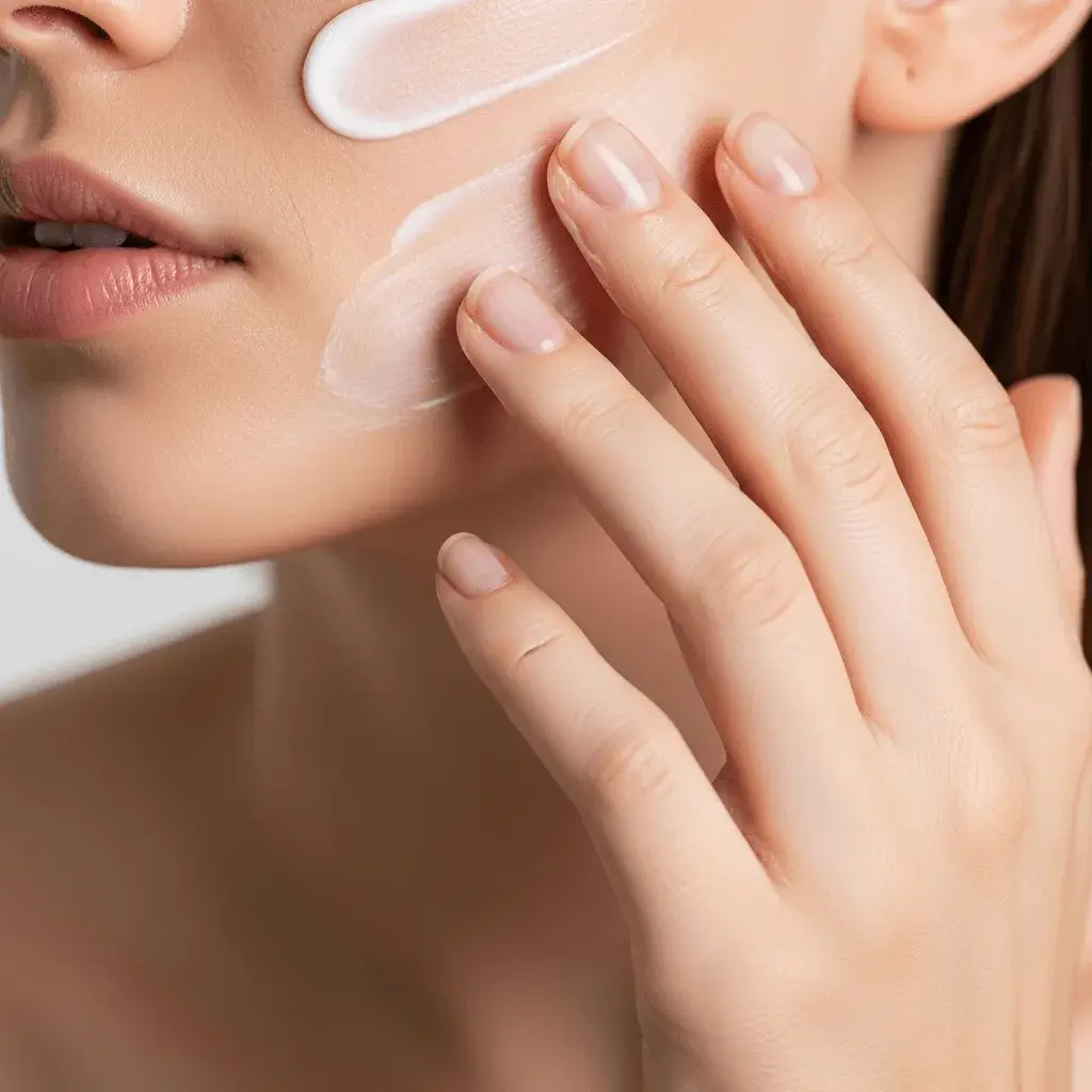 Woman applying moisturizer to dry menopausal skin