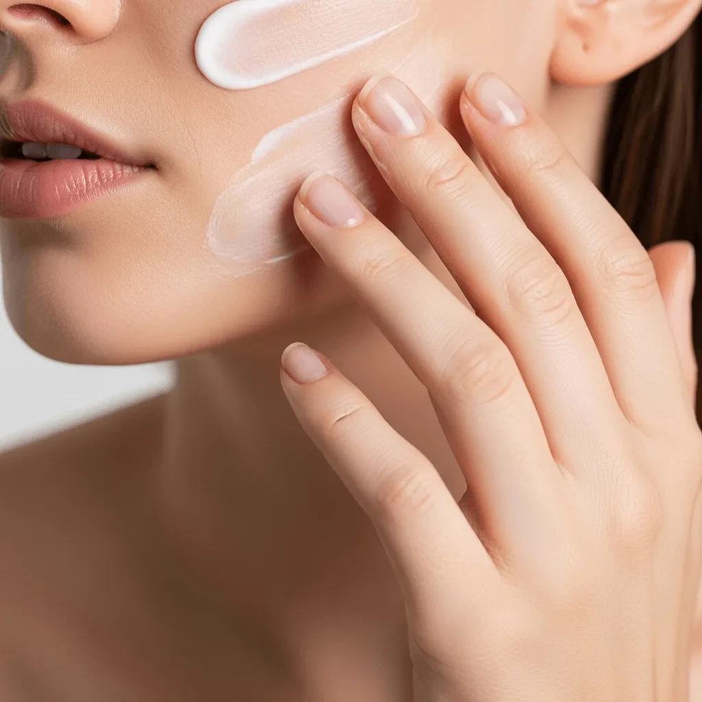 Woman applying moisturizer to dry menopausal skin