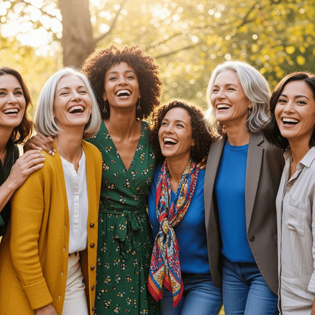 Diverse group of menopausal women supporting each other.