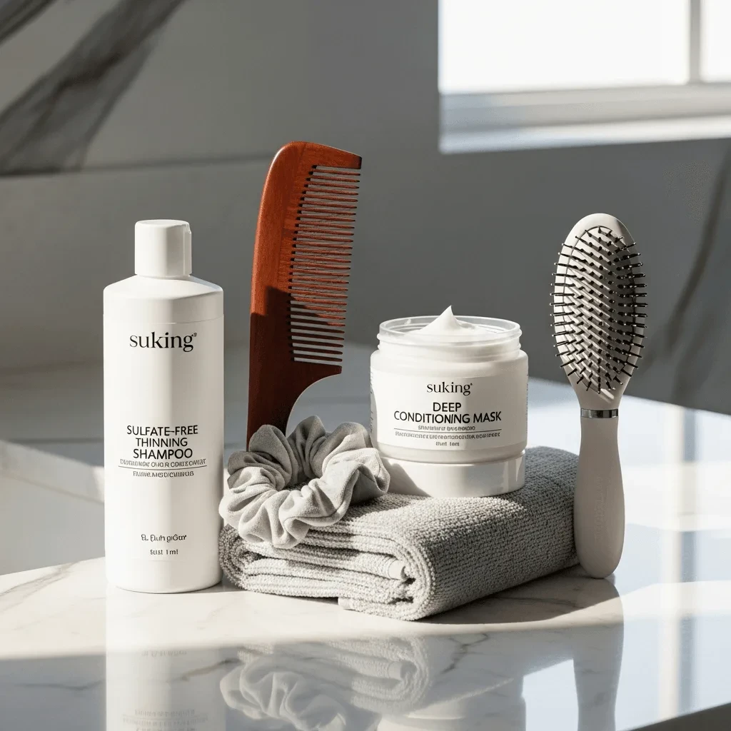 Gentle hair care products for menopausal thinning hair routine