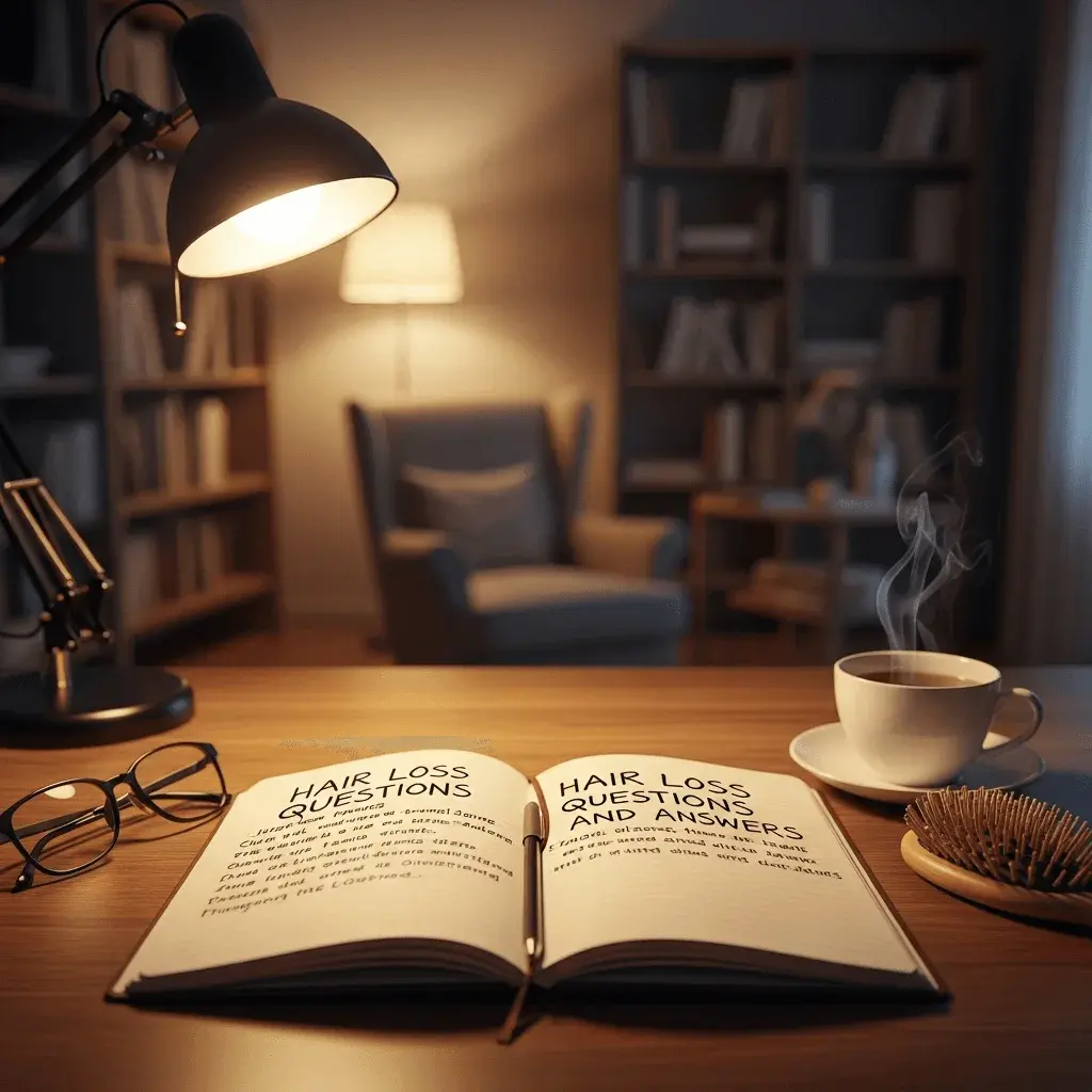 Notebook with menopause hair loss FAQs and personal notes