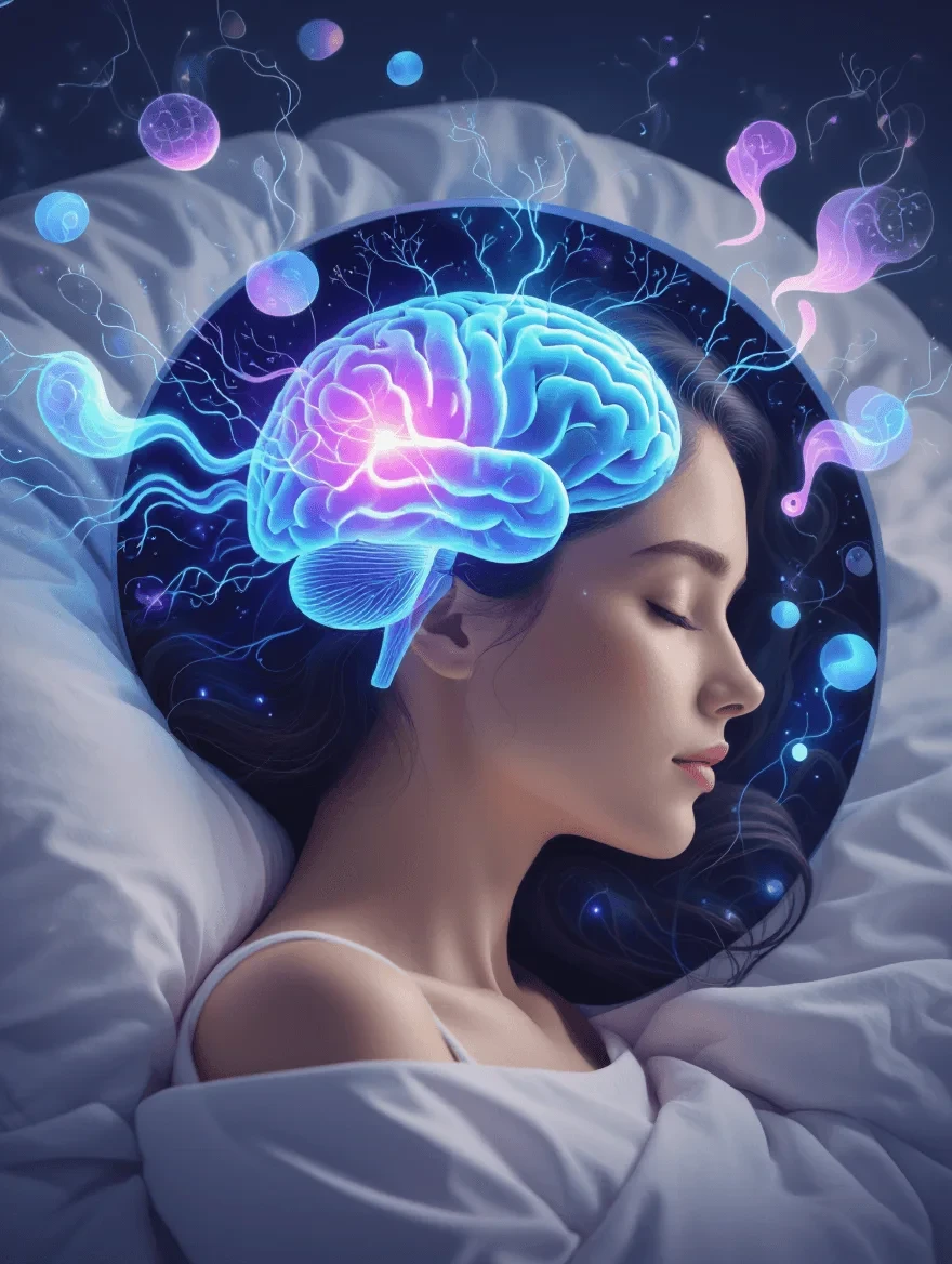 Visual representation of brain activity during REM sleep showing neural pathways affected by hormonal changes during perimenopause