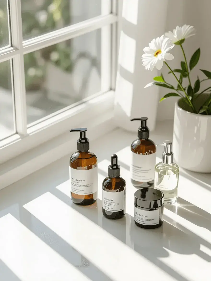 Organized morning and evening skincare routine layout for menopausal skin