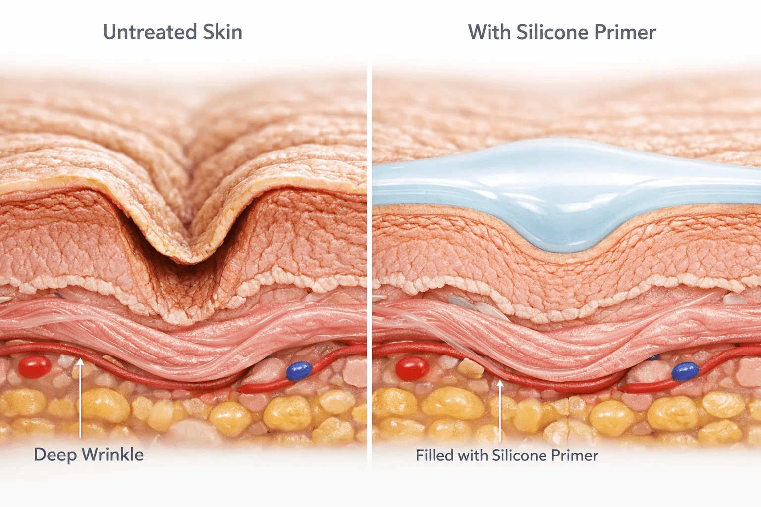 Comparison of skin texture with and without wrinkle-filling primer application
