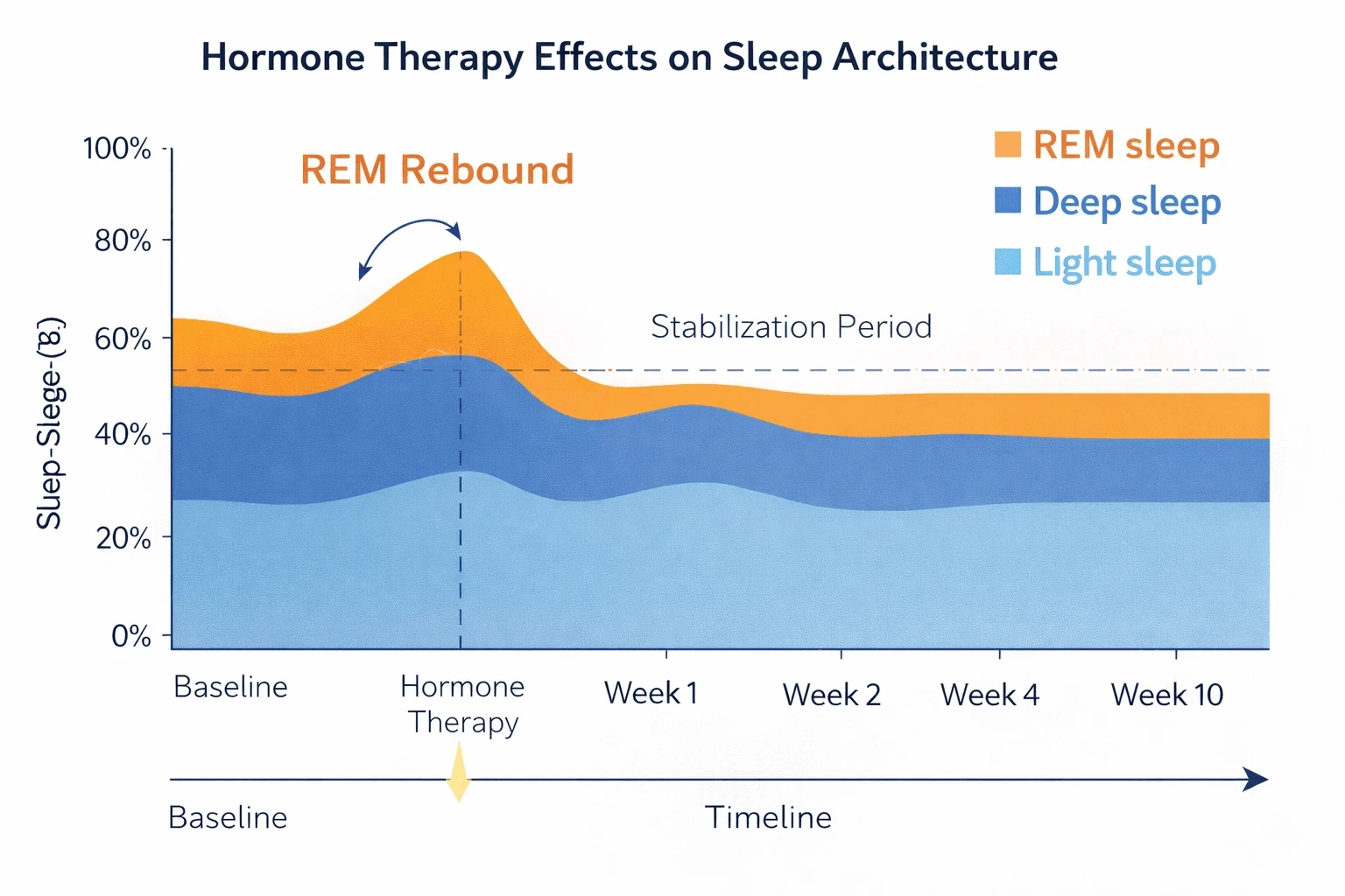 Visual representation of hormonal stabilization timeline showing the transition period during early hormone therapy
