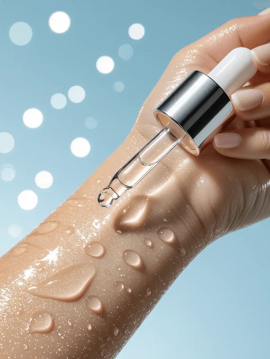 Lightweight gel-based anti-aging serum texture perfect for oily skin showing quick absorption