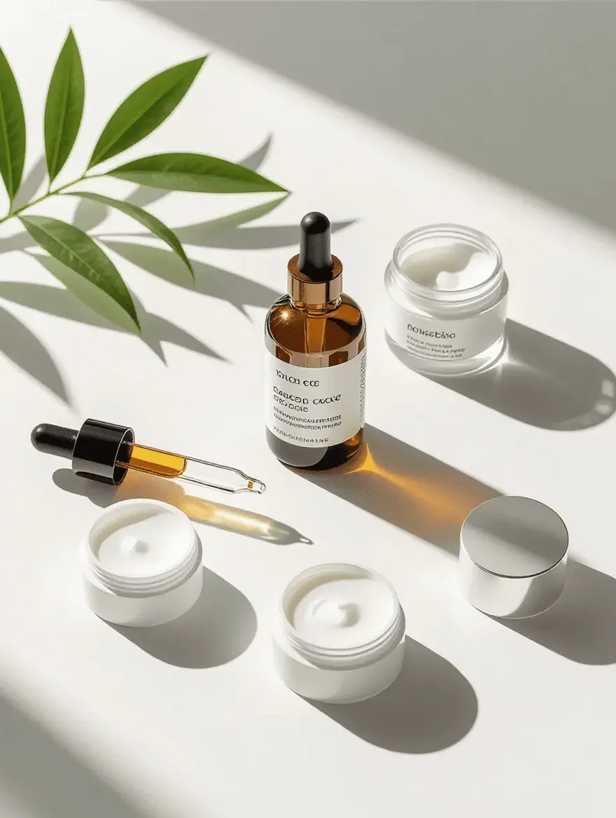 Complete anti-aging skincare routine products optimized for oily skin showing lightweight formulations