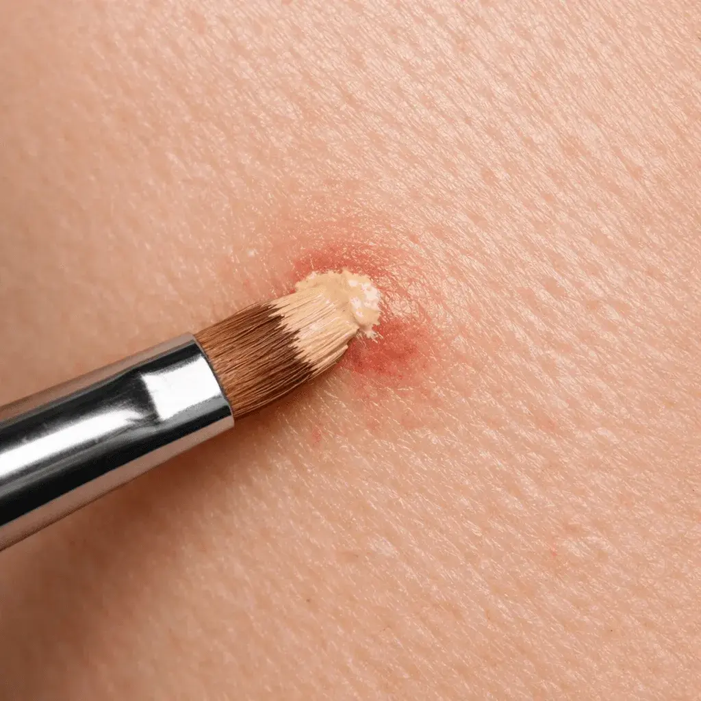 Precise brush technique for targeted blemish concealer application